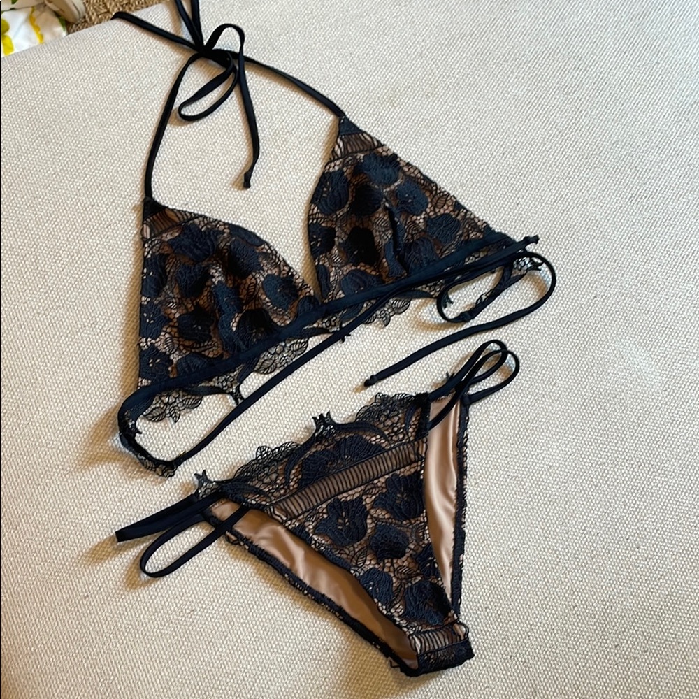 For Love and Lemons Black Lace Bikini Set